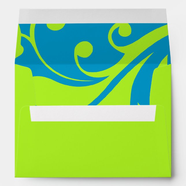 Bat Mitzvah Blue and Green Contemporary Swirls Envelope (Back (Bottom))