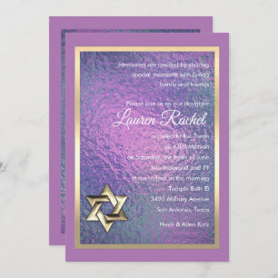 Bat Mitzvah Blue and Purple Faux Foil Invitation
