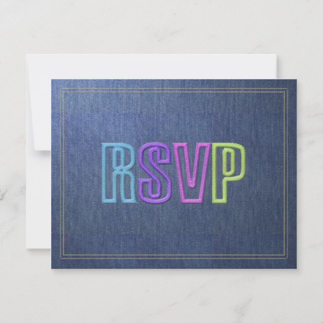 Bat Mitzvah Blue Denim Look RSVP Card (Back)