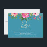 Bat Mitzvah Blue Floral Watercolor Gold Script RSVP Card<br><div class="desc">Be proud, rejoice and celebrate this milestone of your favourite Bat Mitzvah with this sophisticated, personalised RSVP insert card for your event! A stunning, pink and peach floral watercolor with faux gold foil script typography and modern white sans serif type overlay a dusty turquoise teal blue background. Additional watercolor flowers...</div>