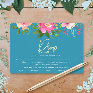 Bat Mitzvah Blue Floral Watercolor Gold Script RSVP Card