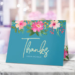 Bat Mitzvah Blue Gold Script Floral Watercolor  Thank You Card<br><div class="desc">Make sure your favourite Bat Mitzvah shows her appreciation to all who supported her milestone event! Send out this sophisticated, personalised thank you card! A stunning, pink and peach floral watercolor with faux gold foil script typography and modern dusty rose and grey sans serif type overlay a soft pink &...</div>