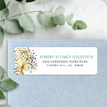 Bat Mitzvah Blue Gold Tree of Life Return Address<br><div class="desc">Be proud, rejoice and showcase this milestone of your favorite Bat Mitzvah with this fun, sophisticated, personalized return address label! A stunning, graphic faux gold foil tree with sparkly turquoise, teal, purple and blue Star of David and dot “leaves” overlays a white background. Personalize the custom text with your name...</div>