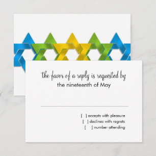 Bat Mitzvah Blue Green Yellow Stars on Any Colour RSVP Card