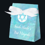 Bat Mitzvah Blue Opal Modern Chic Glam Party Favour Box<br><div class="desc">Personalise these faux watercolor blue opal party favour boxes for your modern chic glam Bat Mitzvah celebration. Set on a solid background of simulated watercolor blue opal, both sets of white text templates can be customised so "Sarah Nicole's Bat Mitzvah" in a fancy script can be changed to Hanukkah, Bar...</div>