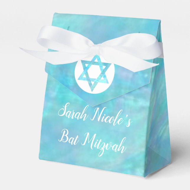 Bat Mitzvah Blue Opal Modern Chic Glam Party Favour Box (Front Side)