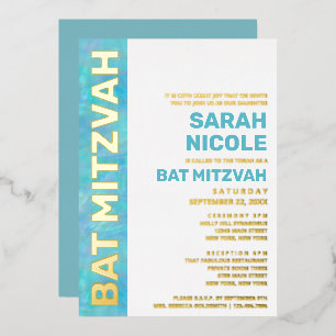 Bat Mitzvah Blue Opal Modern Typography Gold