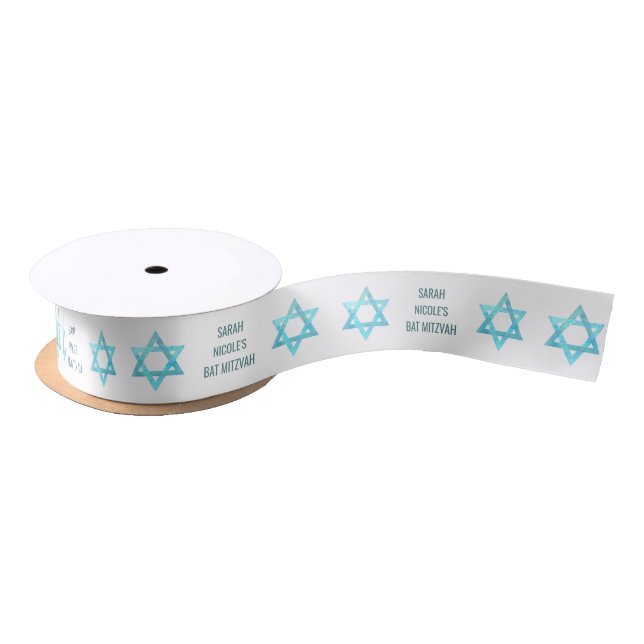 Bat Mitzvah Blue Opal Personalised Glam Holiday Satin Ribbon (Spool)
