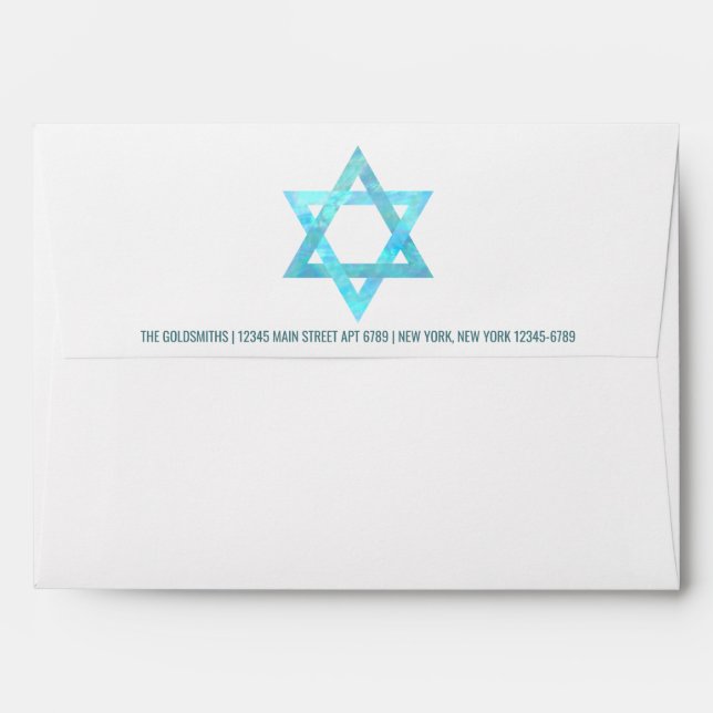 Bat Mitzvah Blue Opal Star Of David Address Envelope (Back (Top Flap))