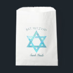 Bat Mitzvah Blue Opal Star Of David Glam Party Favour Bags<br><div class="desc">Personalised Bat Mitzvah favour bags with a simple faux blue opal watercolor Star of David symbol will set the tone for your glam party. The stylish design includes two sets of deep blue text, BAT MITZVAH in a gentle arch above the faux iridescent blue Shield of David and room for...</div>