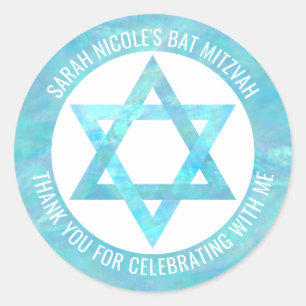 Bat Mitzvah Blue Opal Star Of David Thank You Classic Round Sticker