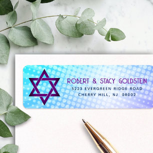Bat Mitzvah Blue Purple Gradient Retro Fun Address