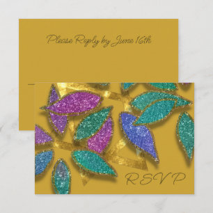 Bat Mitzvah Blue Purple Green Glittery Petals Star Invitation