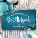Bat Mitzvah Bold Agate Gold Turquoise Ombre Script<br><div class="desc">Be proud, rejoice and showcase this milestone of your favourite Bat Mitzvah! Hang up this cool, unique, modern, personalised banner to add to her special day. White calligraphy script, bold white sans serif typography, and a faux gold Star of David overlay a deep turquoise teal blue ombre background with turquoise...</div>