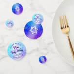 Bat Mitzvah Bold Boho Retro Blue Purple Gradient Confetti<br><div class="desc">Add some extra style to your favourite Bat Mitzvah’s celebration party with this customisable table confetti! Fun, trendy, bold purple and navy blue typography with modern sans serif typography overlay a background of pop light turquoise and purple ombre gradient rays with white dots on one side. A white Star of...</div>