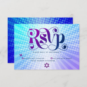 Bat Mitzvah Bold Retro Boho Blue Purple Gradient RSVP Card