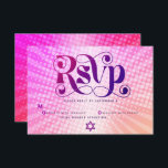 Bat Mitzvah Bold Retro Boho Pink Orange Gradient RSVP Card<br><div class="desc">Be proud, rejoice and showcase this milestone of your favourite Bat Mitzvah! Include this boho, retro, personalised RSVP insert card for your event. Fun, trendy, bold dark hot pink and purple typography with modern sans serif typography overlay a background of pop light orange and pink ombre gradient rays with white...</div>