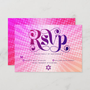 Bat Mitzvah Bold Retro Boho Pink Orange Gradient RSVP Card