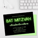 Bat Mitzvah Bright Green Neon Lights Save The Date Invitation<br><div class="desc">Cool modern bat mitzvah save the date announcement with "bat mitzvah" in bright lime green glowing neon lights against a black background.</div>