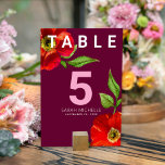 Bat Mitzvah Burgundy Floral Watercolor Bold Modern Table Number<br><div class="desc">No Bat Mitzvah party is complete without personalised table number cards. Let your favourite Bat Mitzvah be proud, rejoice and celebrate her milestone at her perfectly coordinated party. This sophisticated, chic, stunning, red floral watercolor with modern san serif type overlays a burgundy background. Personalise the custom text with the table...</div>