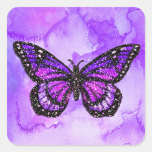 Bat Mitzvah Butterfly Purple and Pink Painted Square Sticker
