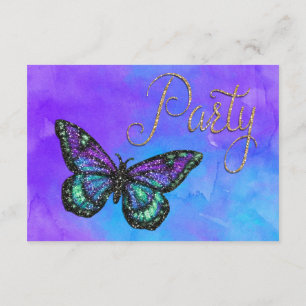 Bat Mitzvah Butterfly Purple and Turquoise Painted Invitation