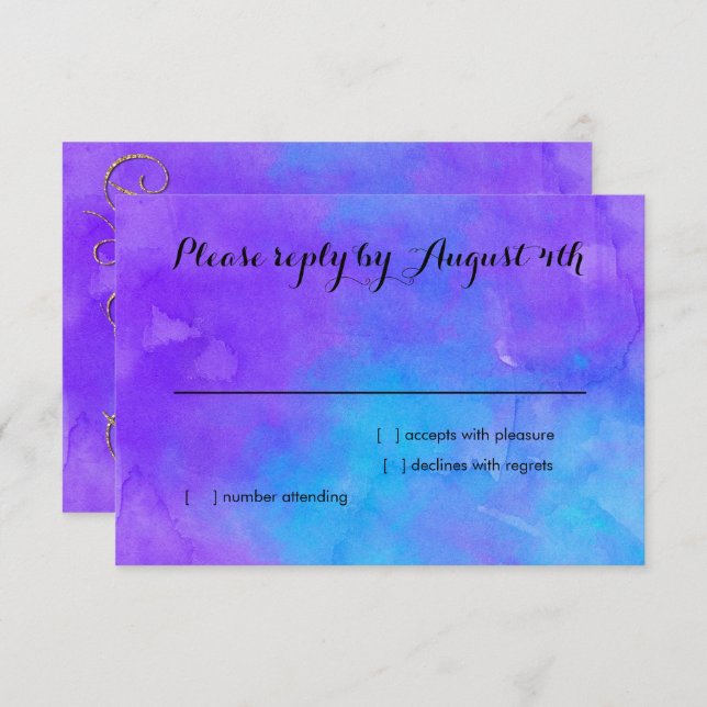 Bat Mitzvah Butterfly Purple and Turquoise Painted RSVP Card (Front/Back)