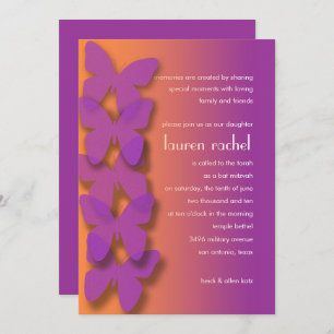 Bat Mitzvah Butterfly Purple Orange Ombre Invitation