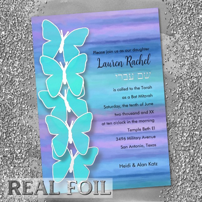Bat Mitzvah Butterfly Turquoise Purple Watercolor (Creator Uploaded)