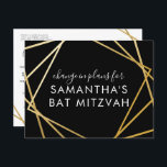 Bat Mitzvah Change of Plans Modern Gold Black Announcement Postcard<br><div class="desc">Modern, trendy, and elegant gold and black Bat Mitzvah postcard to announce a celebration or ceremony change in plans to a virtual event, with a modern abstract geometric squares border. Easily personalise this affordable "change the date or plans" postcard for your Virtual Bat Mitzvah with custom name, date, and details...</div>