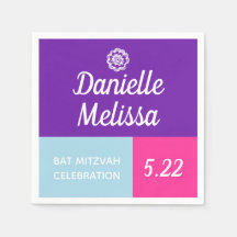 Bat Mitzvah Colour Block Personalised Napkins