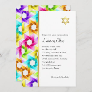 Bat Mitzvah Colourful Star Damask Invitation