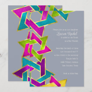 Bat Mitzvah Colourful Star of David on Any Colour Invitation