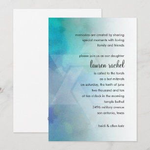 Bat Mitzvah Cool Colours Aqua Blue Purple White Invitation