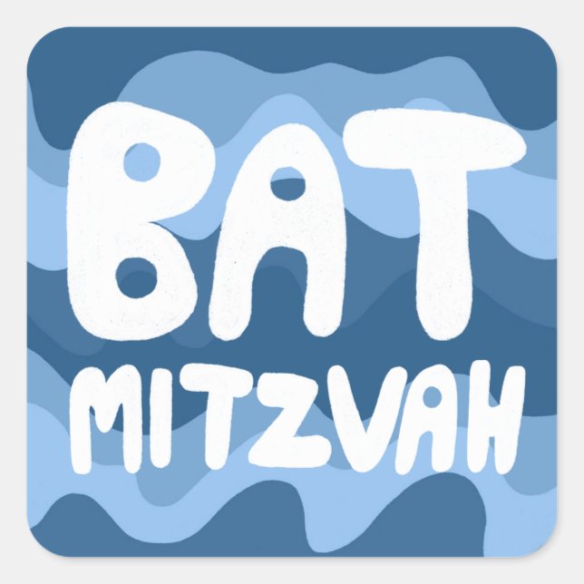 BAT MITZVAH Customisable Blue Wavy Stripes  Square Sticker (Front)