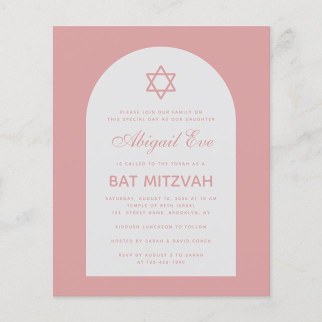 Bat Mitzvah Dusty Rose Arch Budget Pink Invitation (Front)