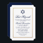 Bat Mitzvah Elegant Blue Gold Invitation<br><div class="desc">Bat Mitzvah Blue and Gold Invitation Card - Ticket Style</div>