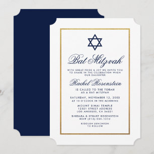 Bat Mitzvah Elegant Blue Gold Invitation
