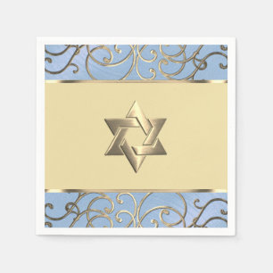 Bat Mitzvah Elegant Dusty Blue and Gold Filigree Napkin