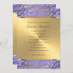Bat Mitzvah Elegant Lavender Purple Gold Filigree Invitation