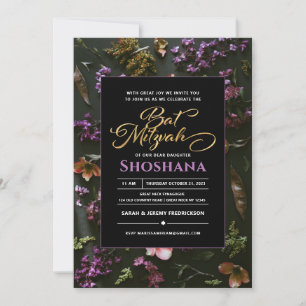 Bat Mitzvah Elegant Modern Boho Floral Script Invitation