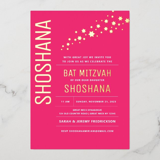 Bat Mitzvah Elegant Modern REAL GOLD Foil Invitati (Front)