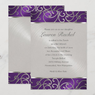Bat Mitzvah Elegant Purple and Silver Filigree Invitation