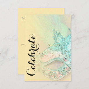 Bat Mitzvah Elegant Yellow and Aqua Masquerade RSVP Card
