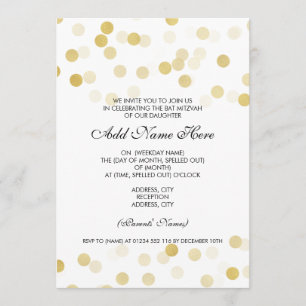 Bat Mitzvah Faux Gold Foil Glitter Lights Invitation
