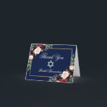 Bat Mitzvah Floral Burgundy Blue Gold Note Thank You Card<br><div class="desc">Bat Mitzvah Watercolor Burgundy Marsala Blue Floral Gold Thank You Note Card</div>