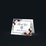 Bat Mitzvah Floral Burgundy Blue Note Thank You Card<br><div class="desc">Bat Mitzvah Watercolor Burgundy Marsala Blue Floral Thank You Note Card</div>