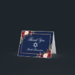 Bat Mitzvah Floral Burgundy Gold Note Thank You Card<br><div class="desc">Bat Mitzvah Watercolor Burgundy Marsala Floral Blue Gold Thank You Note Card</div>