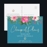 Bat Mitzvah Floral Watercolor Gold Script Blue  Invitation Postcard<br><div class="desc">Make sure all your friends and relatives will still be able to celebrate your daughter’s milestone Bat Mitzvah, regardless of current global unforeseen circumstances. Send out this chic, personalised “Change of Plans” announcement postcard. A chic, stunning, pink and peach floral watercolor with faux gold foil script typography and modern white...</div>