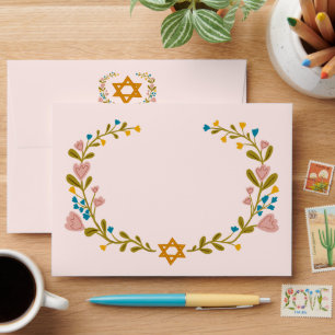 BAT MITZVAH Floral Wreath STAR w Return Address Envelope